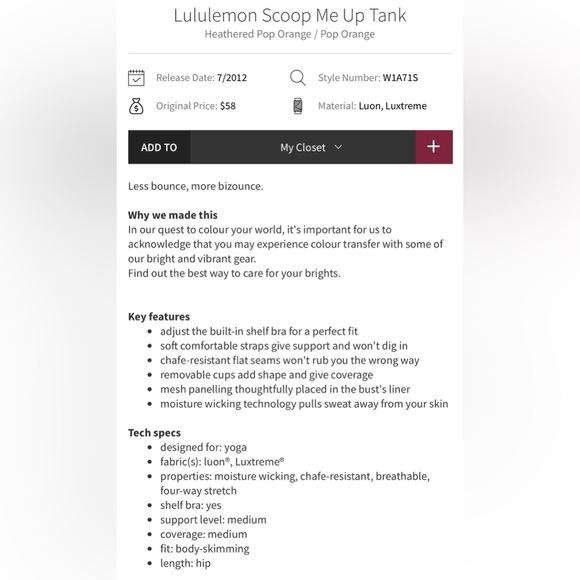 Lululemon Scoop Me Up Tank Heathered Pop Orange/Pop Orange Size 8 Adjustable Bra - Picture 3 of 10